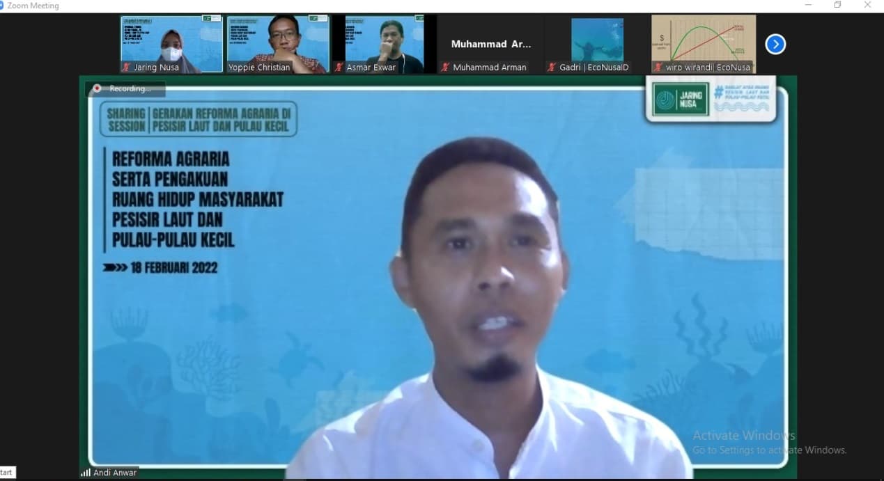 Bahas Reforma Agraria pada Pesisir Laut dan Pulau-Pulau Kecil, Jaring Nusa gelar Sharing Session
